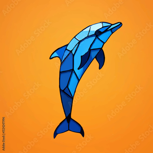 Geometric Dolphin Jumps Joyfully Against an Orange Background

