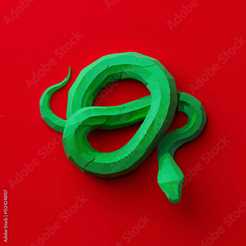 Geometric Snake Coils Sinisterly on Red Background

