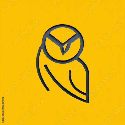 Stylized Owl Perches Stoically on Yellow Backdrop

