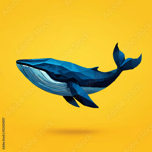 Low Poly Whale Swims Serenely on Yellow Background

