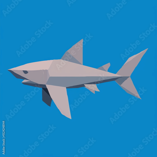 Geometric Shark Glides Silently on Blue Background

