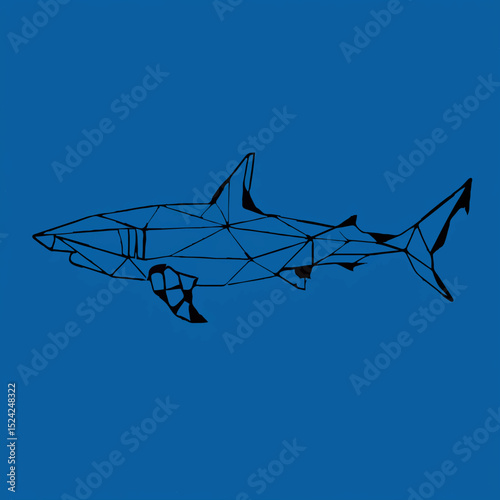 Geometric Shark Glides Silently on Blue Background

