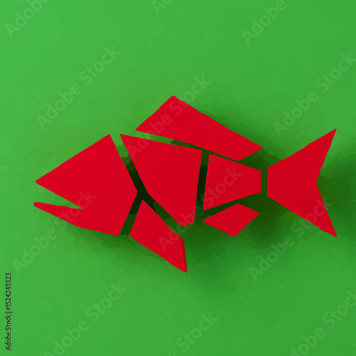 Geometric Goldfish Swims Merrily on Green Backdrop

