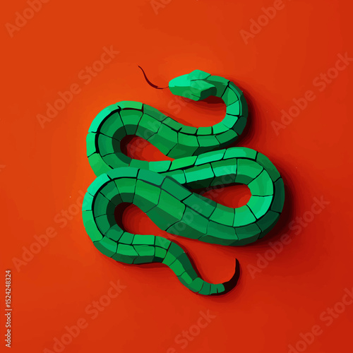 Geometric Snake Coils Sinisterly on Red Background

