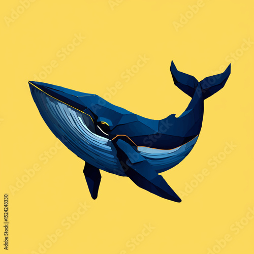 Low Poly Whale Swims Serenely on Yellow Background

