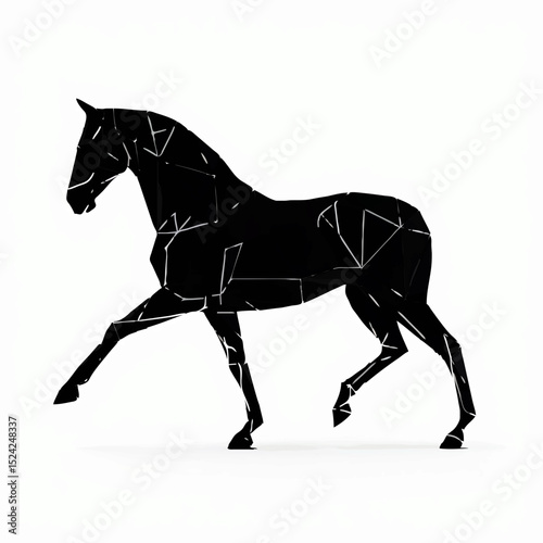 Geometric Horse Gallops Gracefully on White Background

