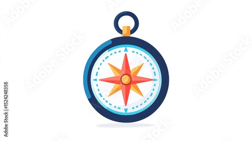 Illustrated compass with a navy blue bezel, orange star, and white background