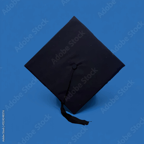 Graduation Cap Rests Symbolically on Blue Background

