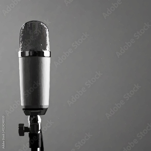Pixelated Microphone Stands Solemnly on Grey Backdrop

