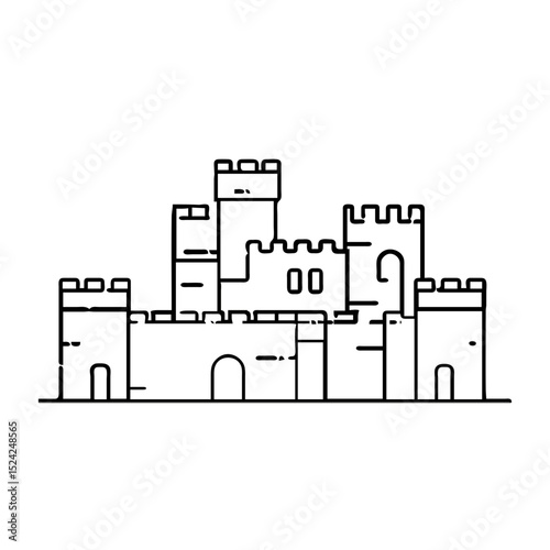Monochrome Castle Stands Firmly on White Background


