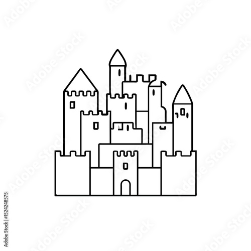 Monochrome Castle Stands Firmly on White Background


