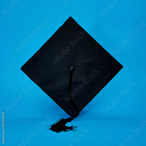 Graduation Cap Rests Symbolically on Blue Background

