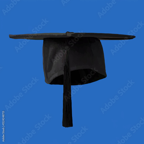 Graduation Cap Rests Symbolically on Blue Background


