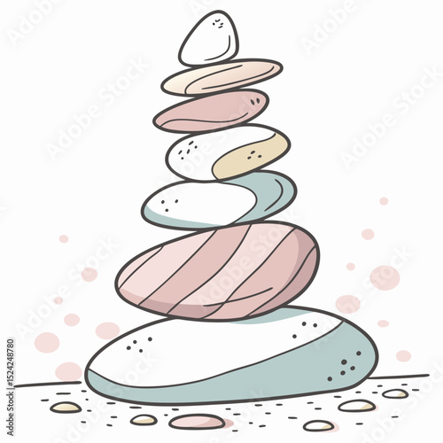 Stack of Zen stones illustration balance harmony meditation relaxation wellness spa pebbles artwork drawing
