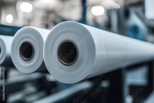 Rolls of White Paper in a Modern Printing Factory Setting