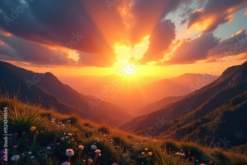 A triumphant sunrise over a serene landscape, symbolizing answered prayer and spiritual victory Perfect for themes of faith, hope, and overcoming adversity , overcoming, renewal, dawn