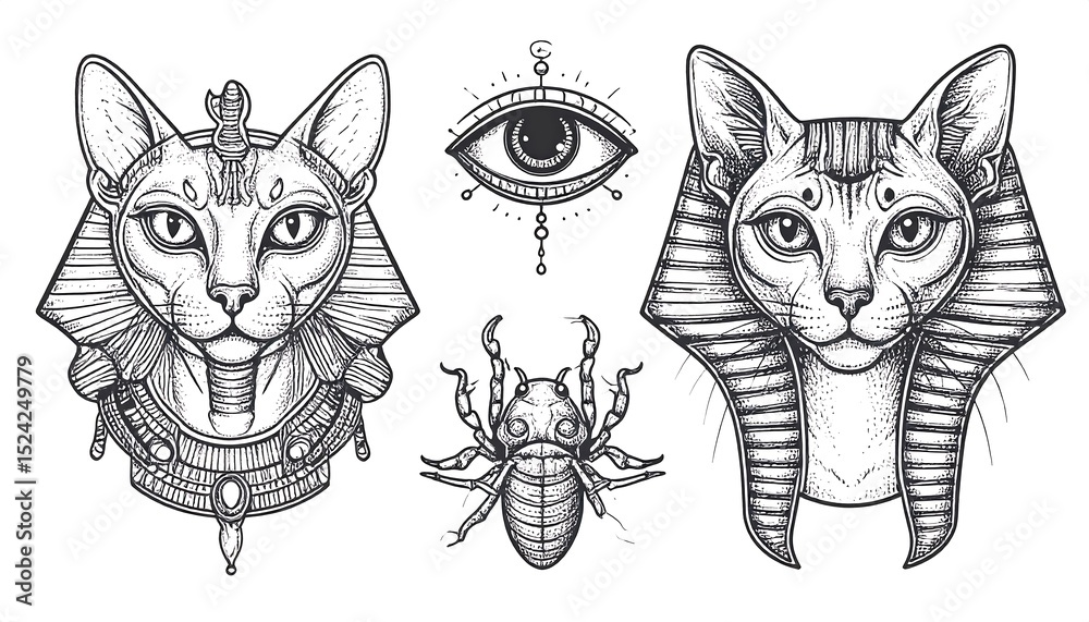 Obraz premium Egyptian cat drawings and symbols.