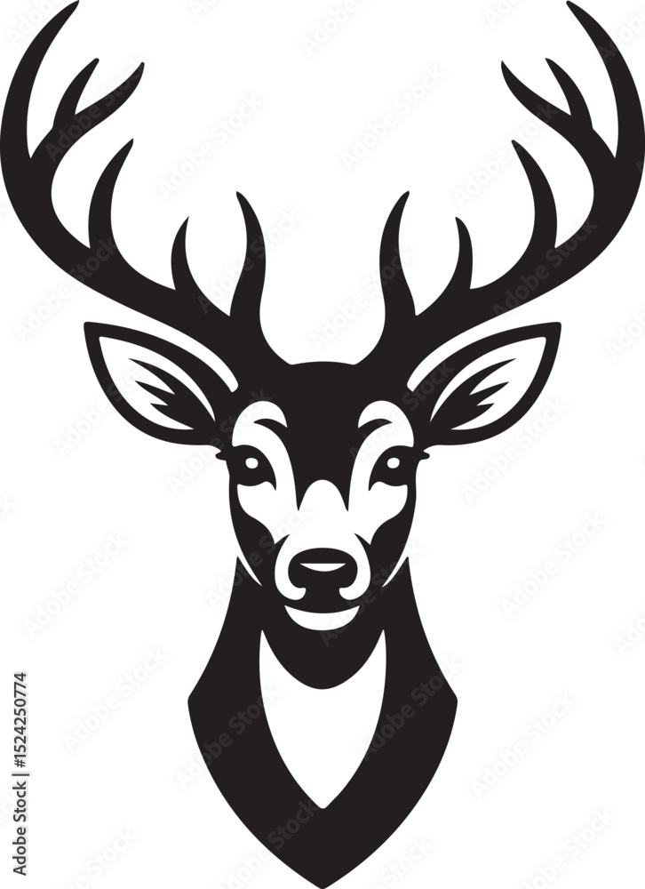 Fototapeta premium Mountain Deer Silhouette Vector DesignMajestic Deer in Forest Landscape ClipartRustic Wildlife Scene – Deer and MountainsAntlered Stag with Mountain Backdrop VectorDeer in Nature – Wildlife Si