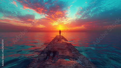 Solitude at Sunrise: Lone Fisherman Embracing the Ocean's Expanse