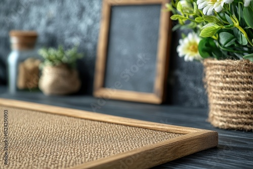 Rustic Decor with Wooden Frame, Plants, and Natural Textures