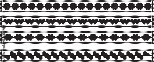 Scalloped edge seamless set. borders and dividers. Simple scalloped border. Repeat cute Repeat cute vintage frill ornament. Texture ribbons. Vector Scalloped edge seamless set. borders and scalloped b