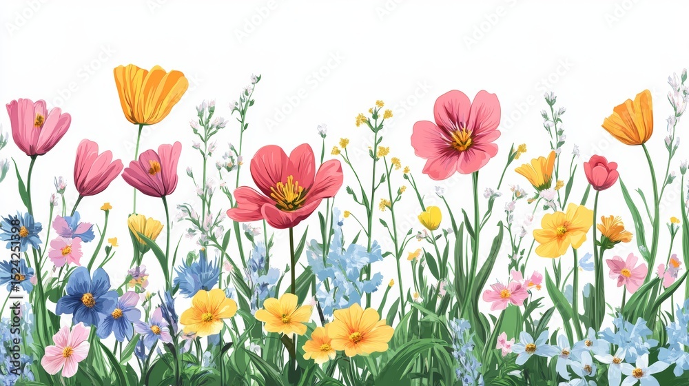 Fototapeta premium vector drawing, white background illustration, spring flowers, isolated, colored 