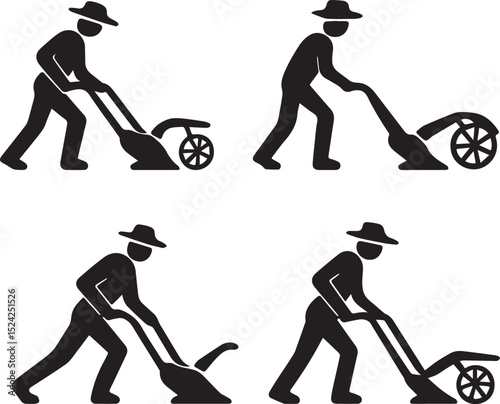 Vector illustration set of Farmer with plow