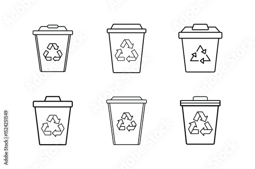 paper recycling bin line art vector illustration