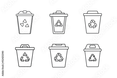plastic recycling bin line art vector illustration