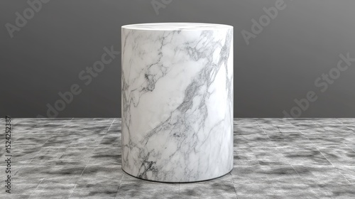White marble cylindrical pedestal isolated on white background