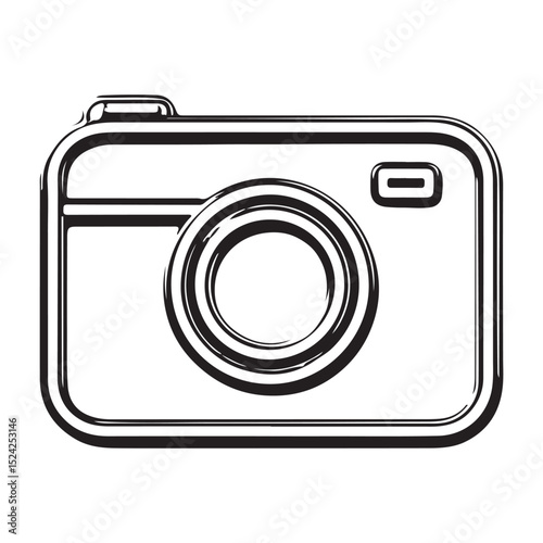 Simple hand drawn camera icon in black and white for photography and graphic design
