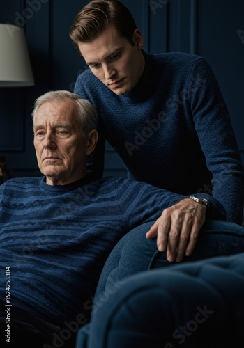 Emotional Connection Across Generations: Grandfather and Grandson in Thoughtful Moment