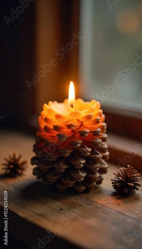Rustic, charming pinecone candle, perfect for autumn or winter decor Warm, inviting glow, natural textures, cozy ambiance Ideal for home d?cor, holiday displays, and gifts , seasonal, gift