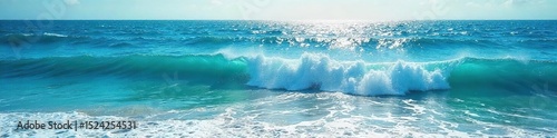 Vast, deep blue ocean waves crashing on a pristine shoreline, sun glistening on the surface Perfect for travel, nature, and environmental themes , aquatic, tourism