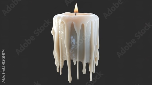 Small round candle melting and burning on a neutral background