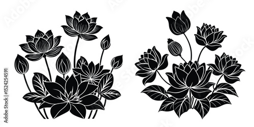 Black and white lotus flower vector illustration for design element and decoration template artwork graphic

