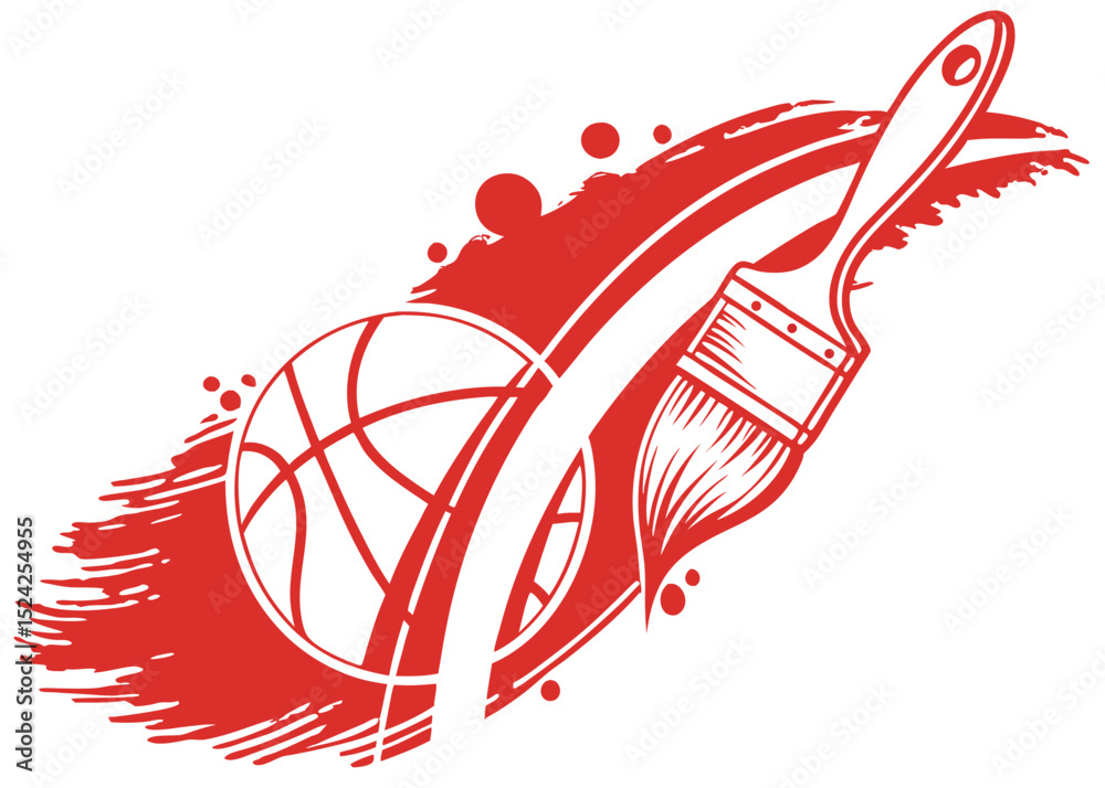 Fototapeta premium Basketball paint brush stroke design sports art creative team logo vector illustration graphic design