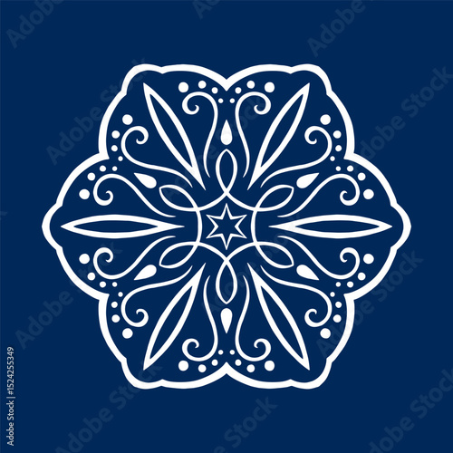 Snowflake on blue background 5. Decoration for New Year Christmas and winter holidays. Vector illustration