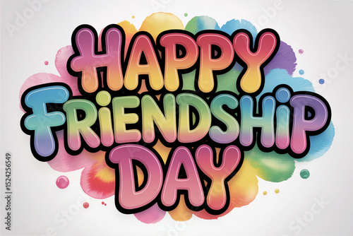 Colorful Happy Friendship Day Text with Watercolor Background Celebration and Greeting