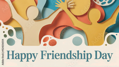 Colorful PaperCut Illustration for Happy Friendship Day Featuring Cheerful Silhouettes Celebrating Together