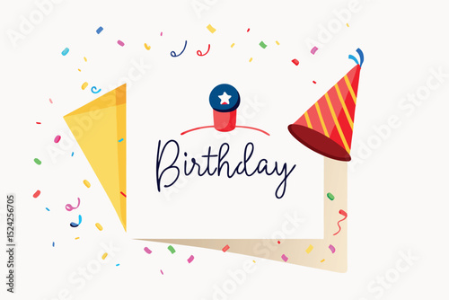 Happy birthday party celebration with love letter frame and pink heart decoration invitation card design