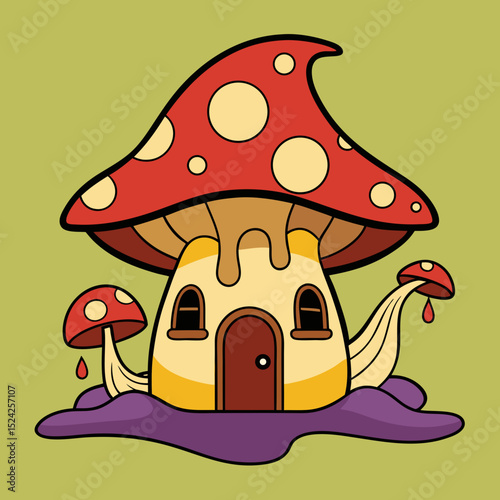 mushroom house cartoon illustration