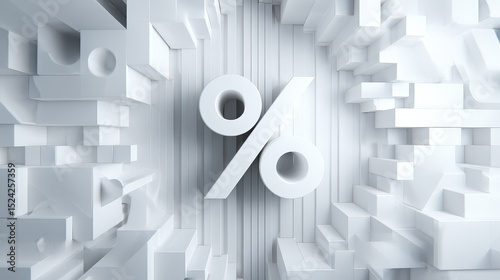 White geometric percent symbol abstract background, modern