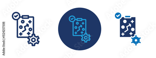 Set of 5 pixel perfect colored Strategic planning icon with 1 unexpanded, 1 silhouette, Chess piece and diagram icon to show strategic business planning.