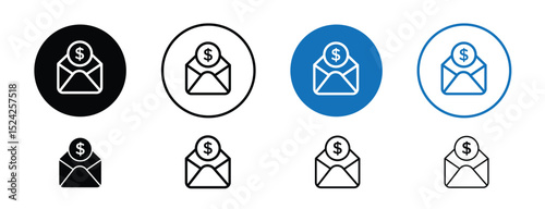 Set of 5 pixel perfect colored Salary icon with 1 unexpanded, 1 silhouette, Money and document icon representing employee salary or compensation.