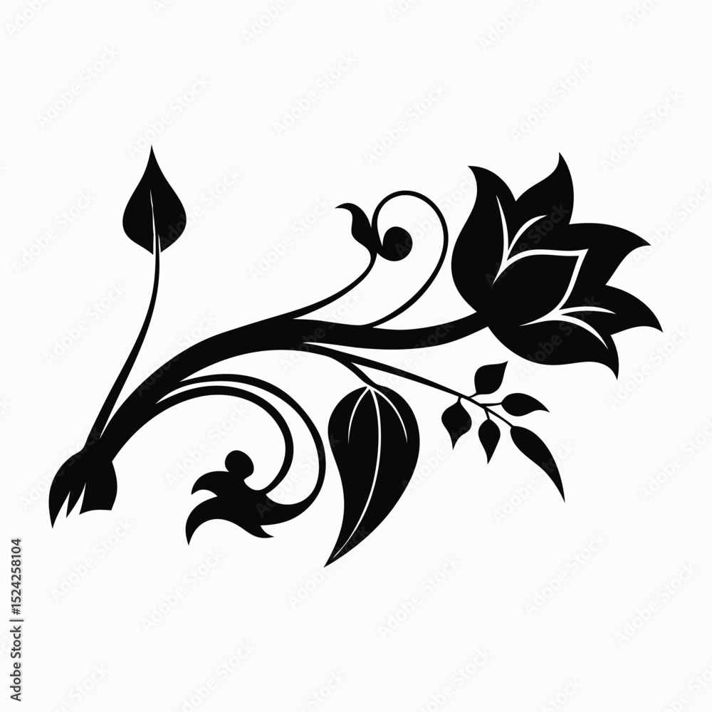 Fototapeta premium Elegant Floral Silhouette A Simple, Realistic Vector Illustration of a Flourishing Flower Branch