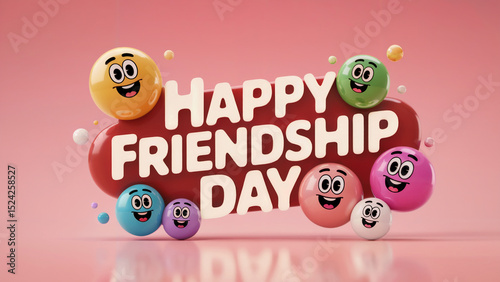 Happy Friendship Day with Colorful Cartoon Emoji Faces and Playful Typography Design