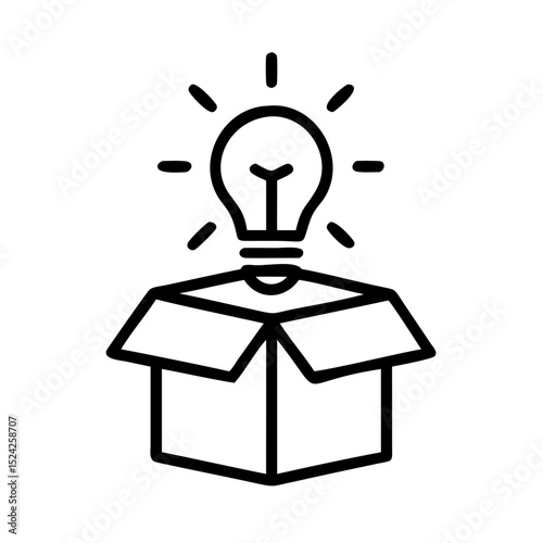 A light bulb shining above an open box suggesting thinking outside the box idea on transparent background