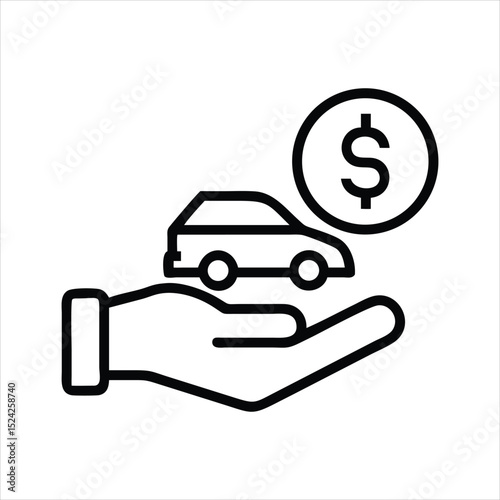 Car insurance icon hand holding car and dollar sign isolated on white background