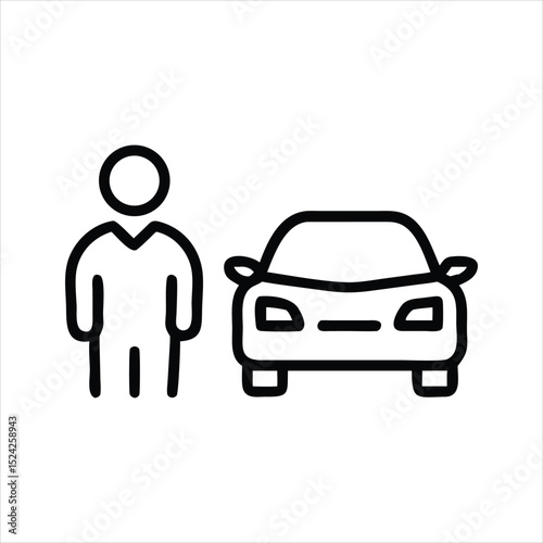 Person and car icon line art isolated on white background